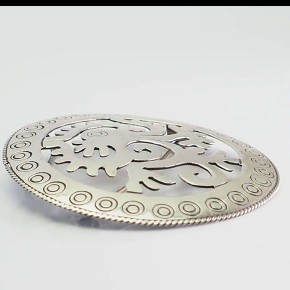 Vintage Mexican Silver Chip Stone Inlay Pin and Pendant  Vintage | Porfirio Lugo | Sterling Silver Round Pin Pendant Brooch Origin-Mexico